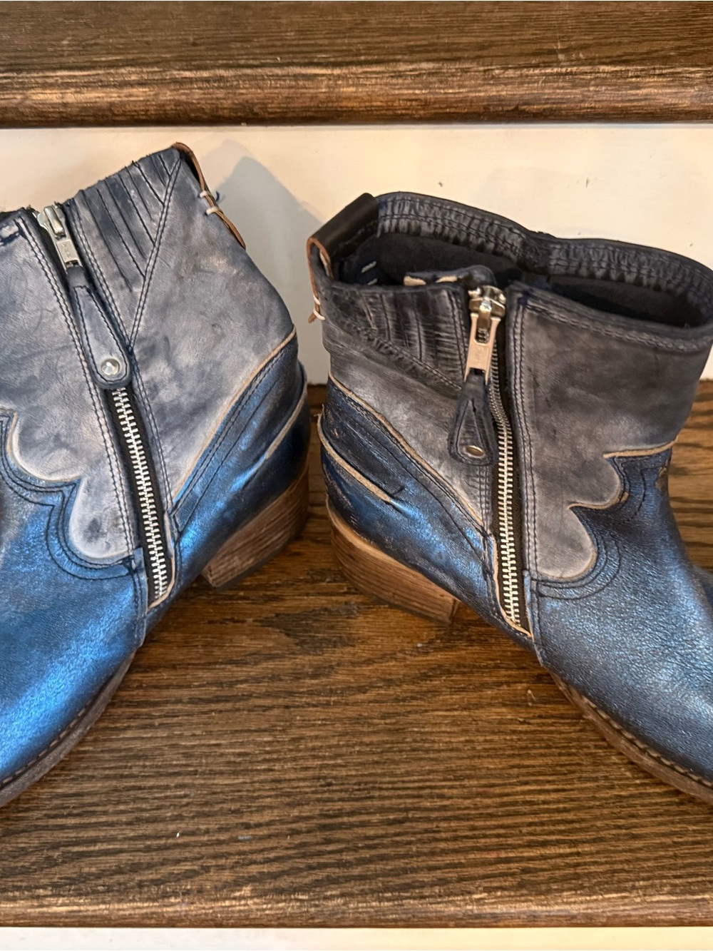 Freebird * Blue Ramone* size 8Metallic Blue Leather Ankle Boots with Side Zipper - Picture 3 of 12